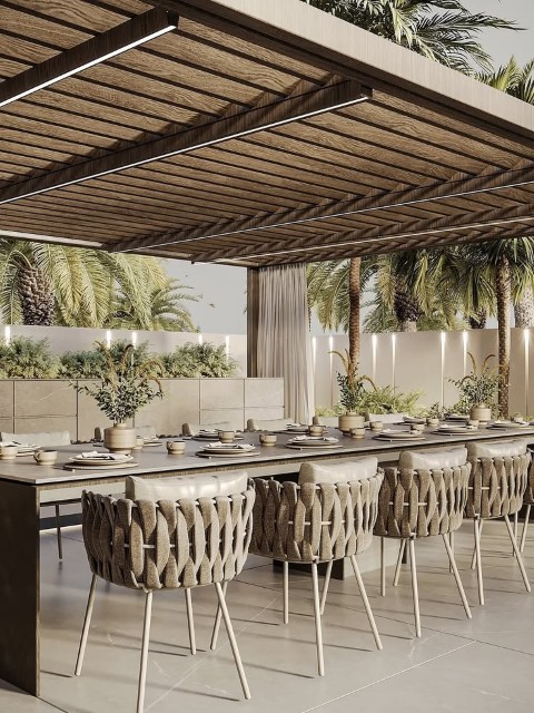 Muebles de exterior. Comedores y cenadores de jardín.